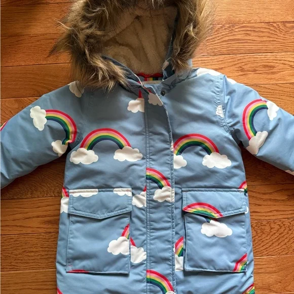 Boden Blue and Pink Jacket with Fur Hood - Picture 1 of 4